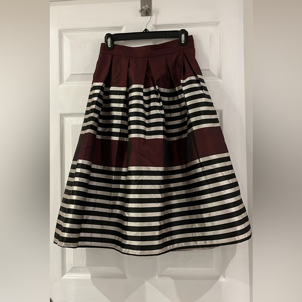 Chicwish Burgundy and Black Striped A-Line Skirt